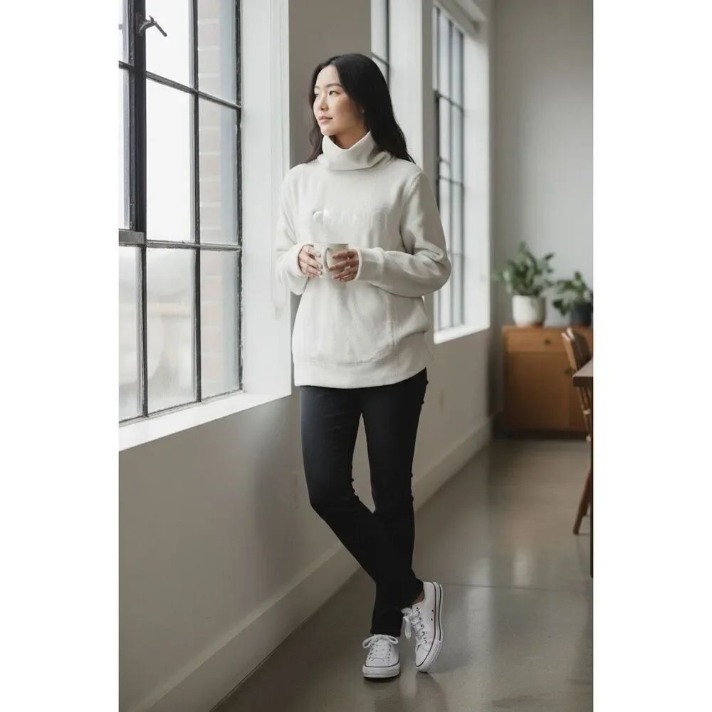 Calvin Klein Performance Cream Ivory High Neck Fleece Sweatshirt Women’s Size M